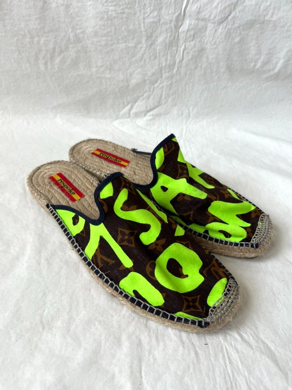 Respoke Espadrilles slip on mule 40 9.5 10 Louis Vuitton upcycle brown neon
